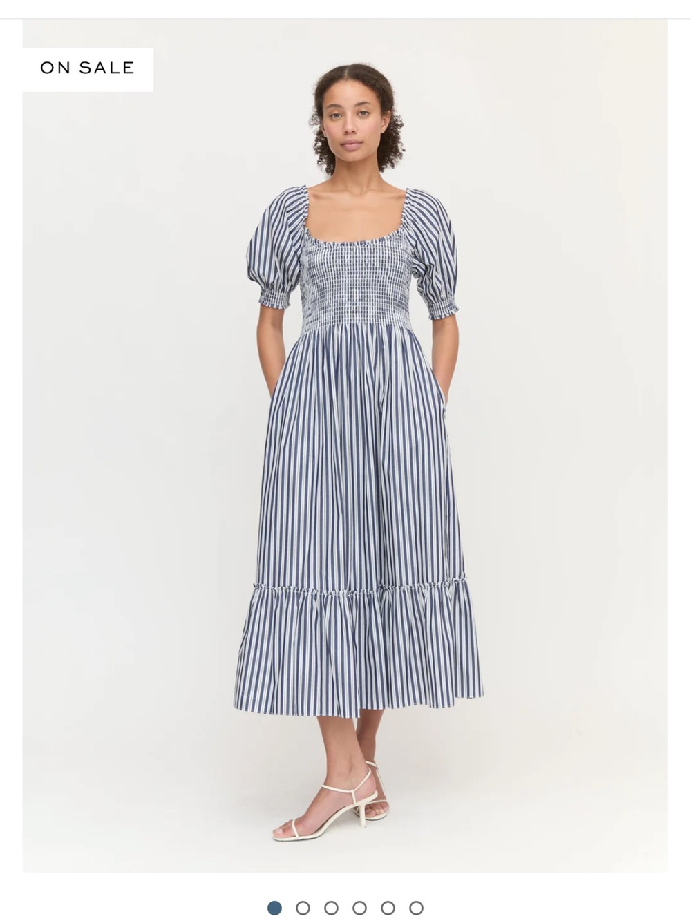 Hill House Blue and White Striped Smocked Midi Dress